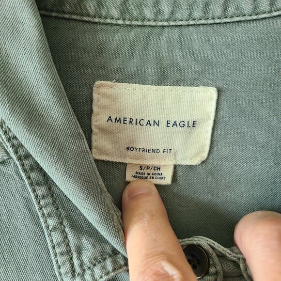 American‎ Eagle Outfitters Women Shirt Small Boyfriend Fit Military Grunge Green - Picture 9 of 13